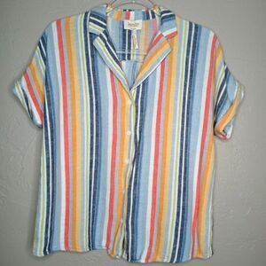 Laundry by Shelli Segal Linen Blend Multicolor Stripe Shirt